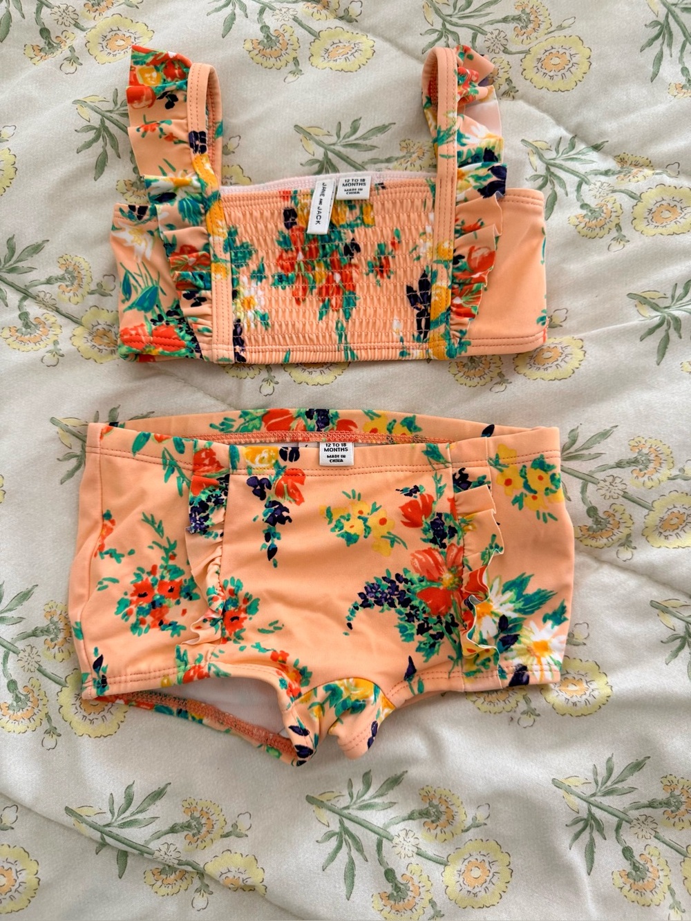janie and jack 2 piece swimsuit floral Bikini Bathing Suit size 12-18 Months